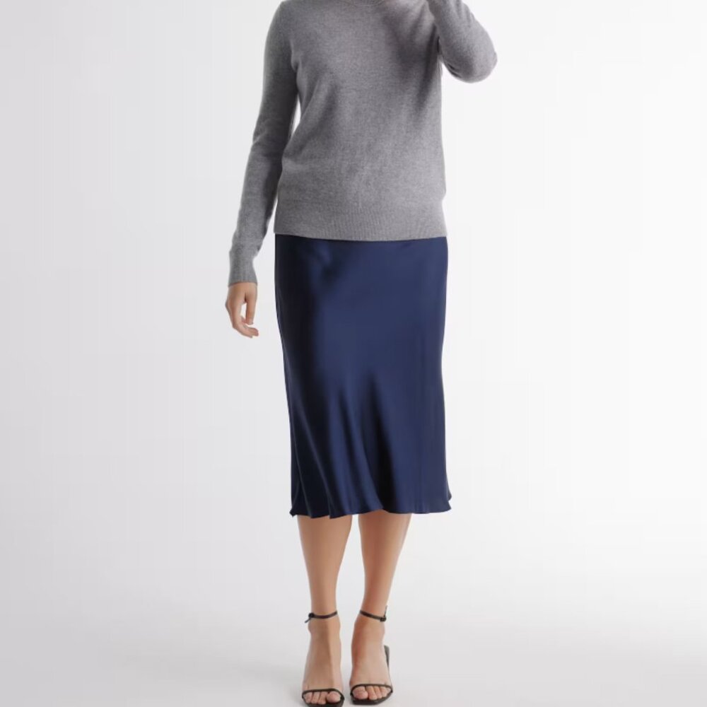 Quince Womens Washable Silk Midi Skirt Size M Navy Blue Slip A-Line NWT